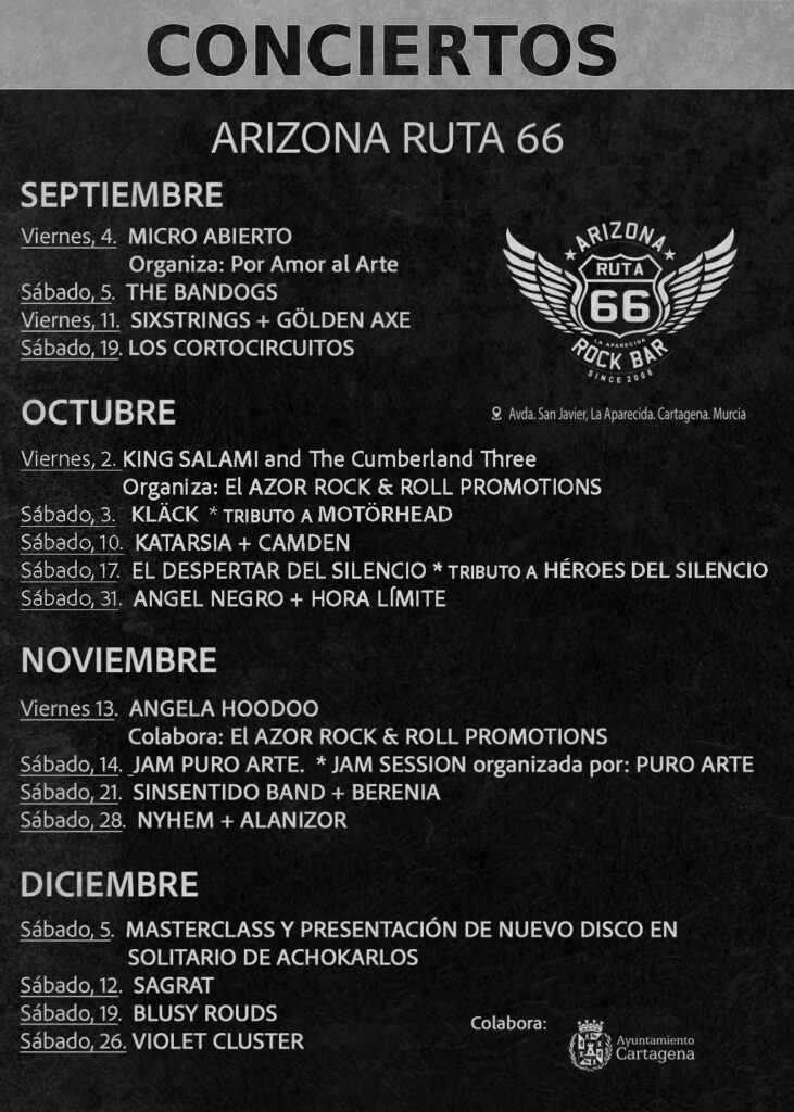 Cartel de conciertos de Arizona Ruta 66 de septiembre a diciembre de 2026